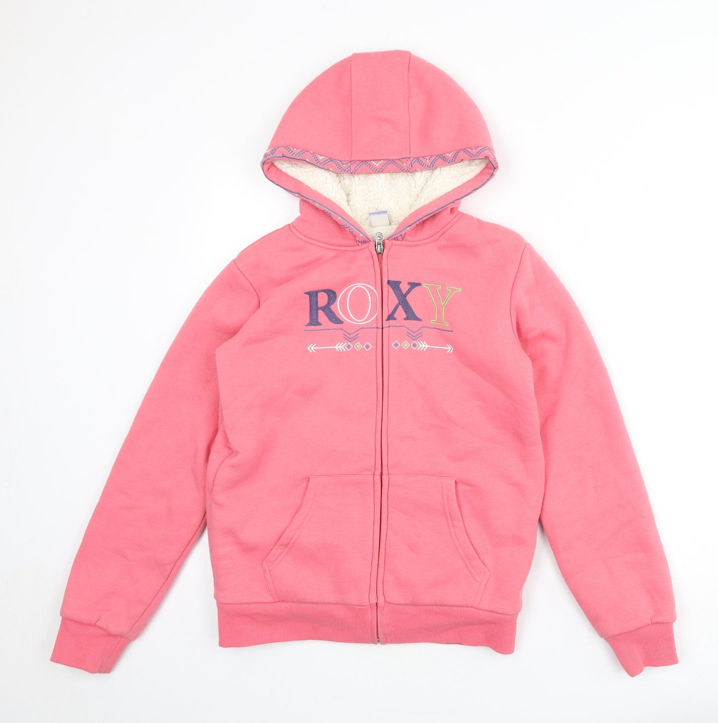 ROXY Womens Pink Cotton Full Zip Hoodie Size 14 Zip