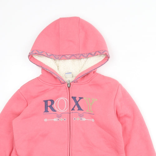 ROXY Womens Pink Cotton Full Zip Hoodie Size 14 Zip