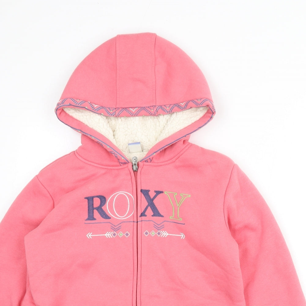 ROXY Womens Pink Cotton Full Zip Hoodie Size 14 Zip