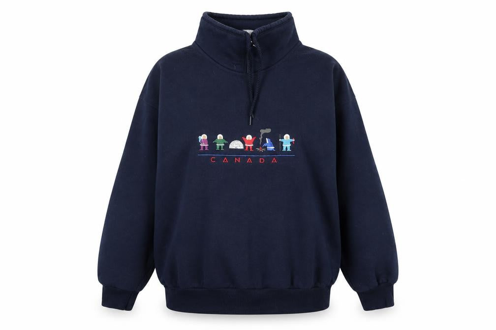 Front view of Cityscapes women’s blue polyester pullover sweatshirt, size M, zip