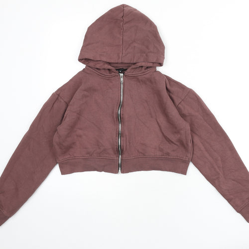 Rising Womens Brown Cotton Full Zip Hoodie Size M Zip - Cropped