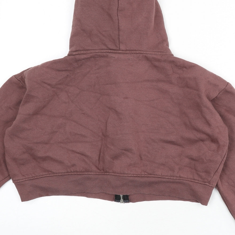 Rising Womens Brown Cotton Full Zip Hoodie Size M Zip - Cropped