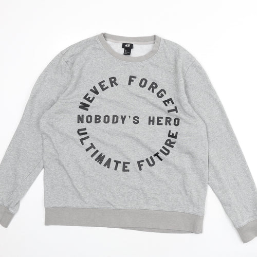 H&M Womens Grey Cotton Pullover Sweatshirt Size L Pullover - Slogan
