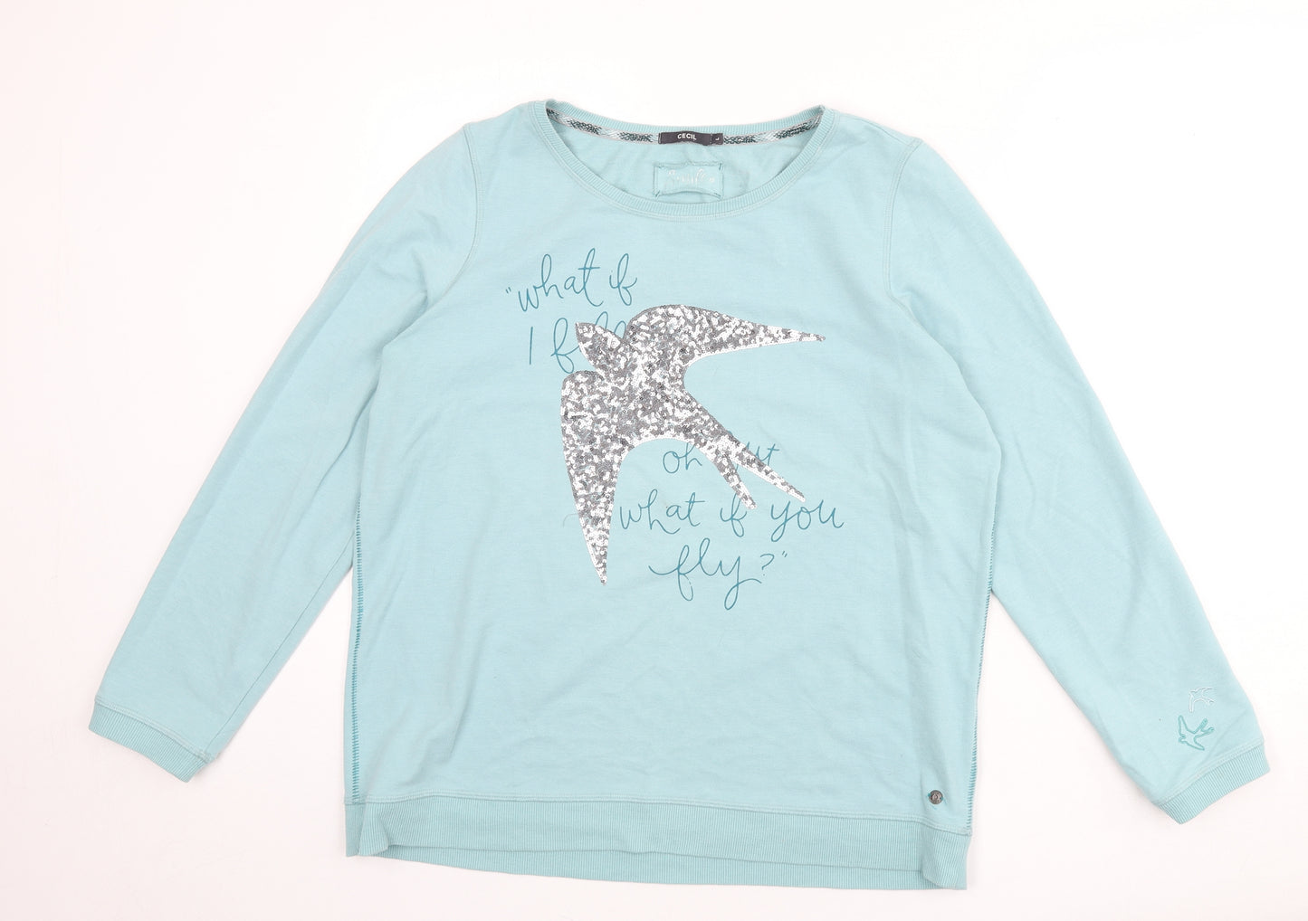 Cecil Womens Blue Cotton Pullover Sweatshirt Size L Pullover - Slogan, Bird
