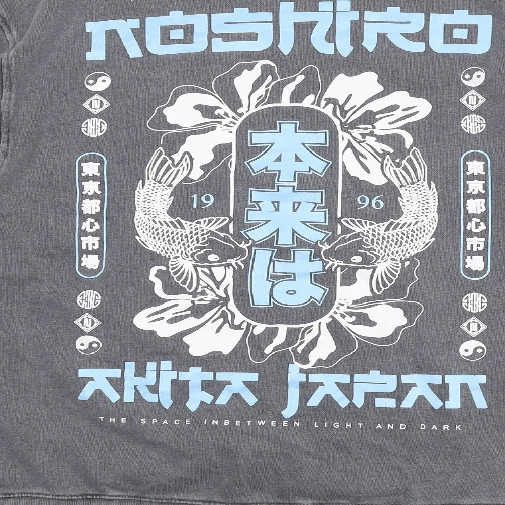 River Island Mens Grey Cotton Pullover Sweatshirt Size L - Koi Fish, Slogan