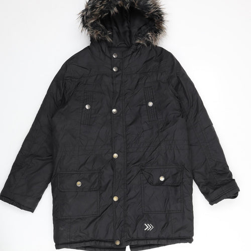 Smart Start Boys Black Parka Coat Size 10-11 Years Zip