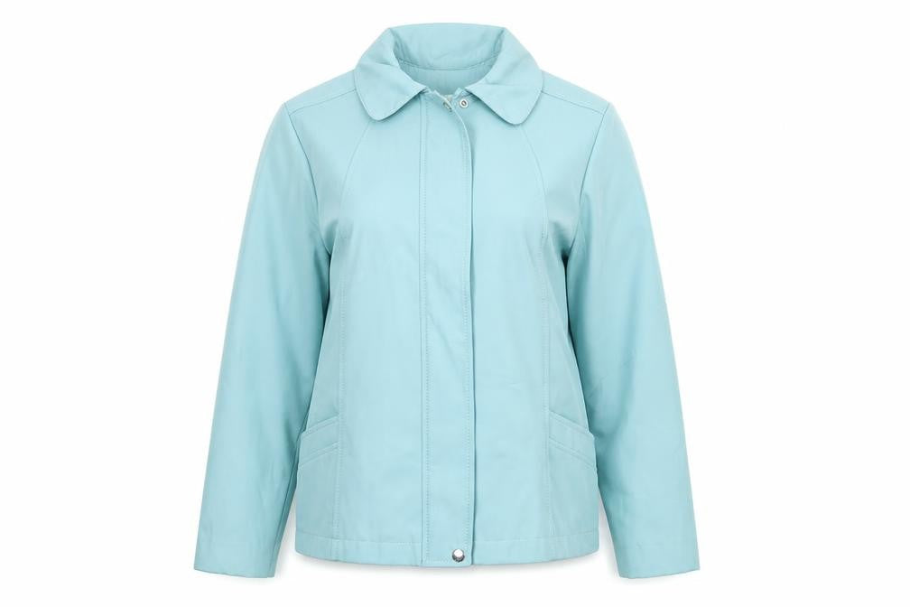 Front view of Bonmarché women’s blue jacket, size S, zip