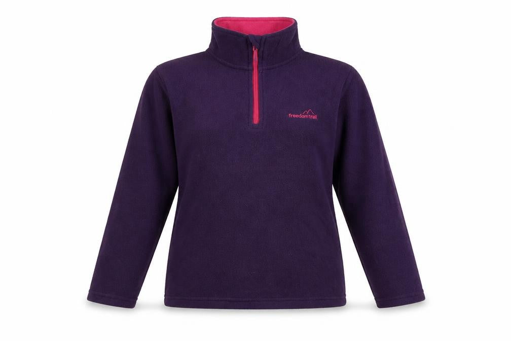 Front view of Freedom Trail women’s purple polyester pullover sweatshirt, size UK 10, zip
