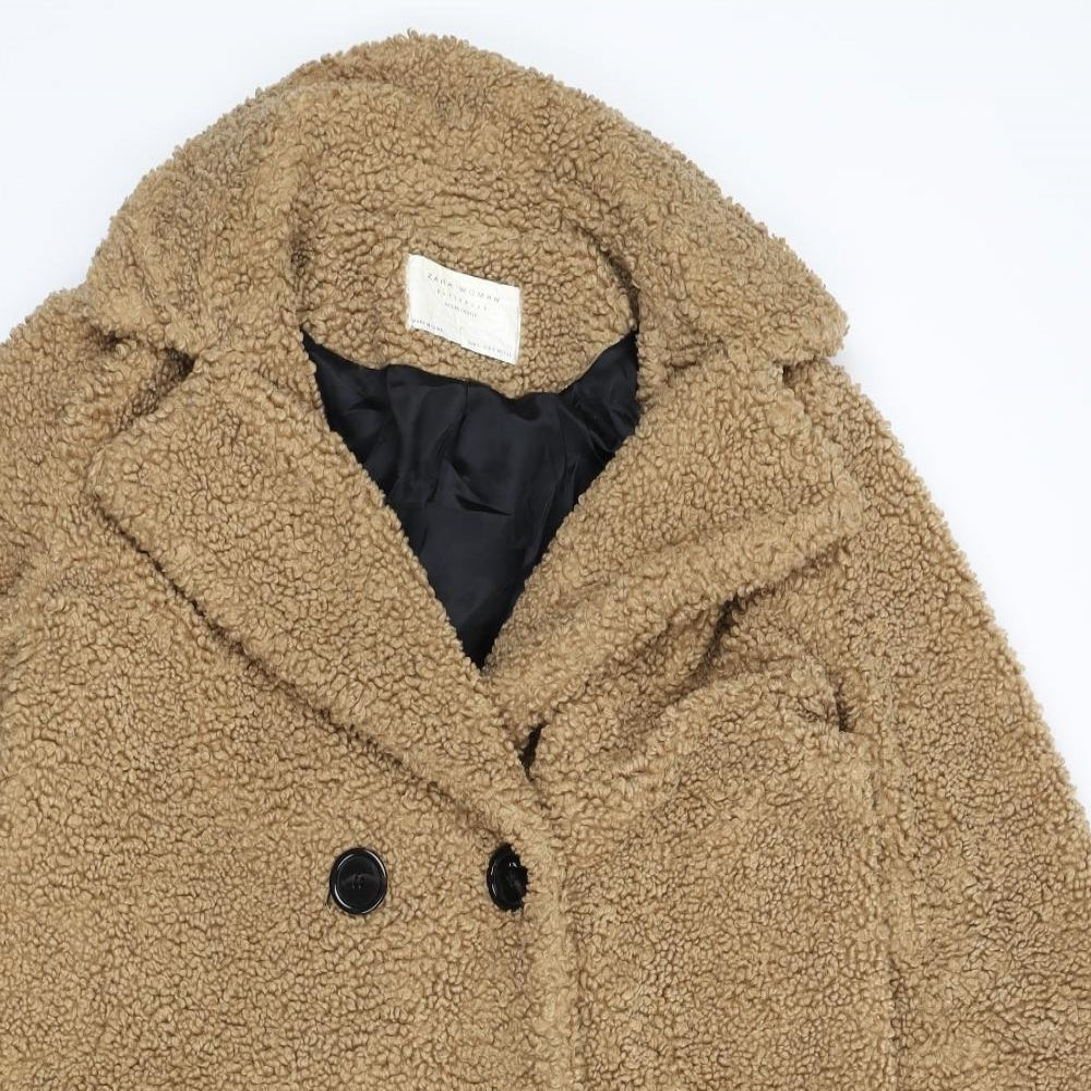 Zara Womens Brown Overcoat Coat Size S Button