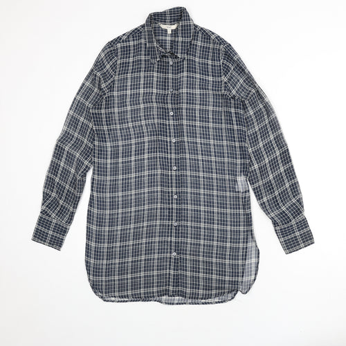 NEXT Womens Blue Plaid Polyester Basic Button-Up Size 6 Collared