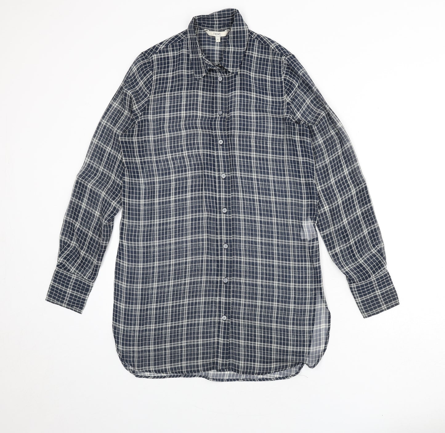 NEXT Womens Blue Plaid Polyester Basic Button-Up Size 6 Collared