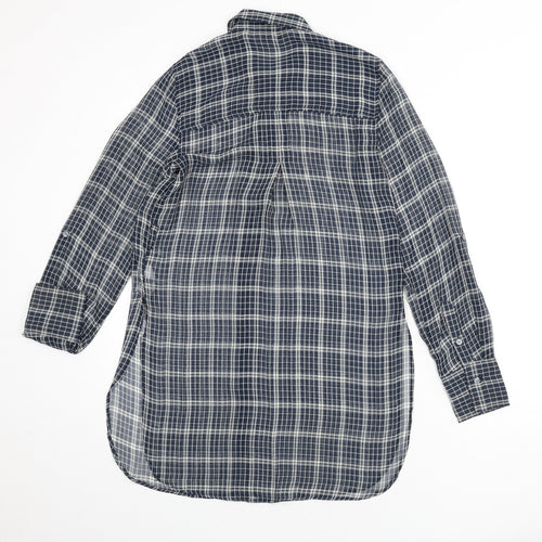 NEXT Womens Blue Plaid Polyester Basic Button-Up Size 6 Collared