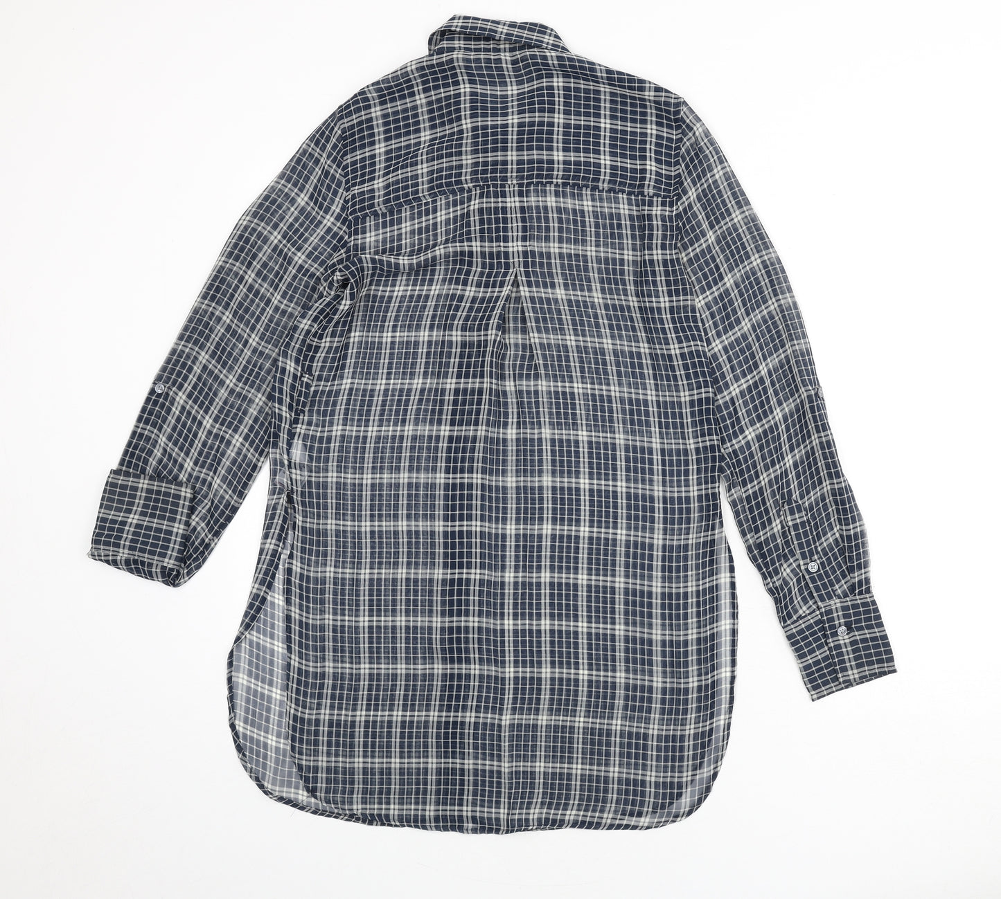 NEXT Womens Blue Plaid Polyester Basic Button-Up Size 6 Collared