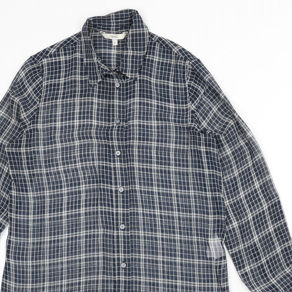 NEXT Womens Blue Plaid Polyester Basic Button-Up Size 6 Collared