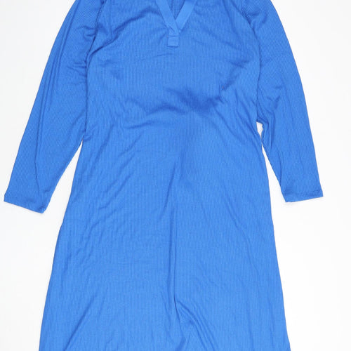 marks Womens Blue Polyester A-Line Size 24 Collared Pullover - Ribbed, Tie Detail