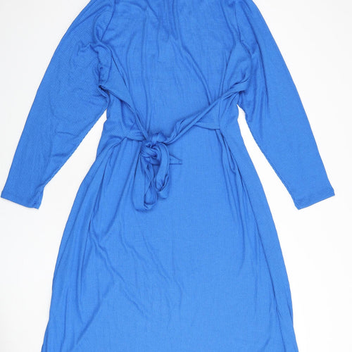 marks Womens Blue Polyester A-Line Size 24 Collared Pullover - Ribbed, Tie Detail