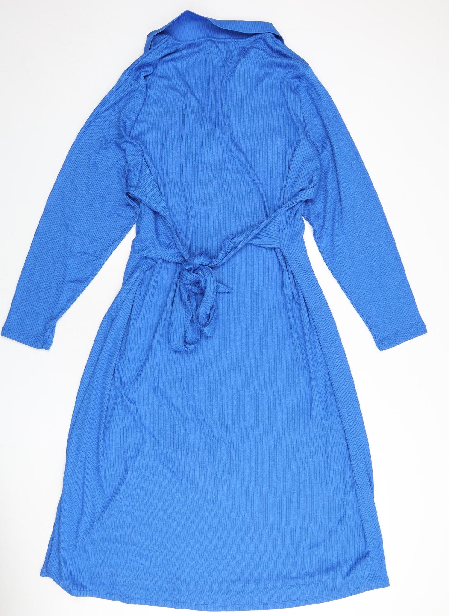 marks Womens Blue Polyester A-Line Size 24 Collared Pullover - Ribbed, Tie Detail