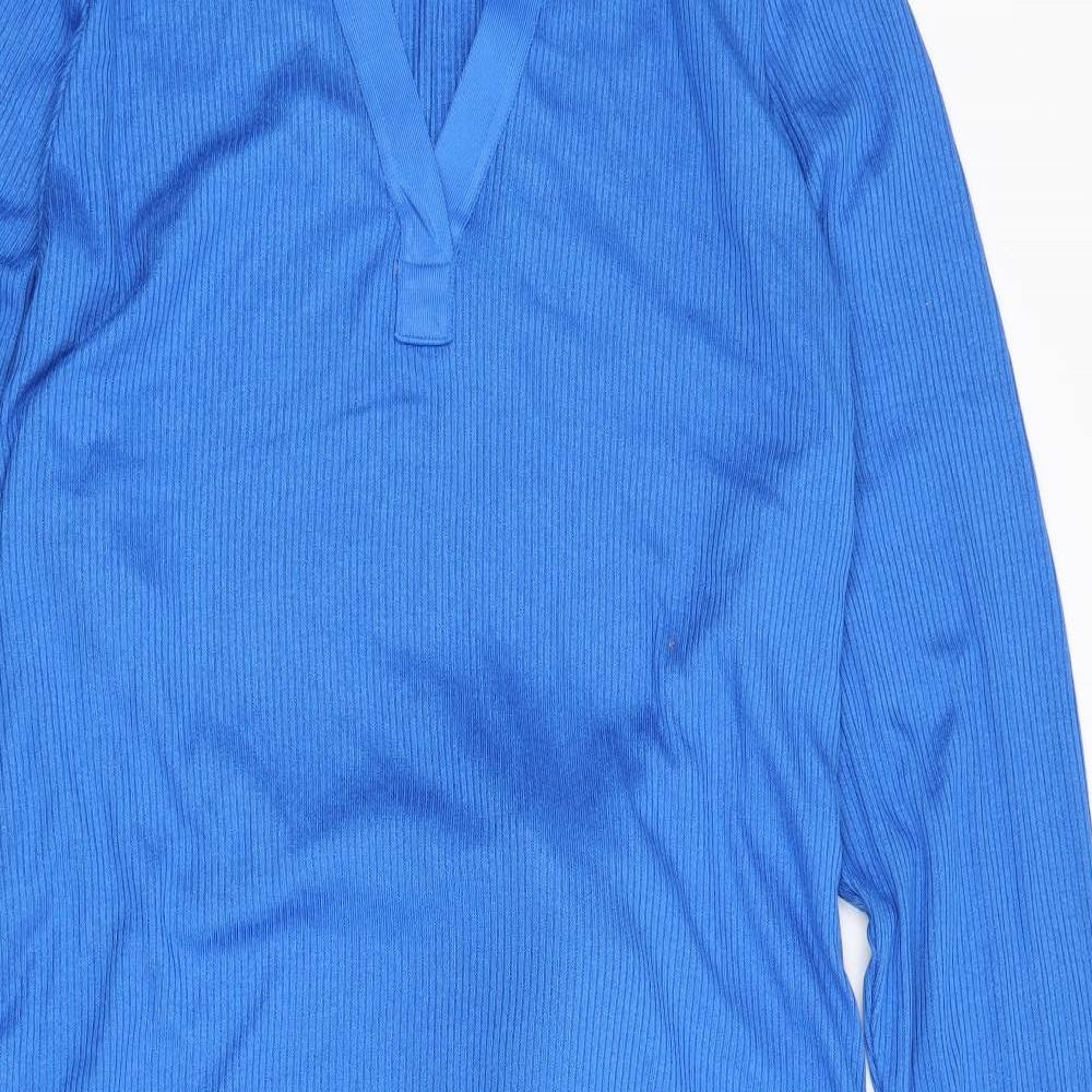 marks Womens Blue Polyester A-Line Size 24 Collared Pullover - Ribbed, Tie Detail