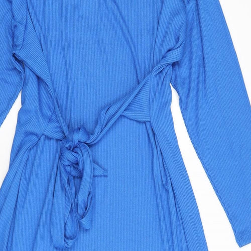 marks Womens Blue Polyester A-Line Size 24 Collared Pullover - Ribbed, Tie Detail