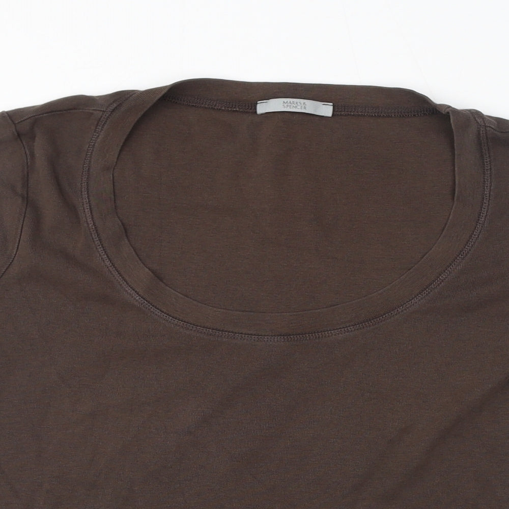 Marks and Spencer Womens Brown Cotton Basic T-Shirt Size 18 Round Neck