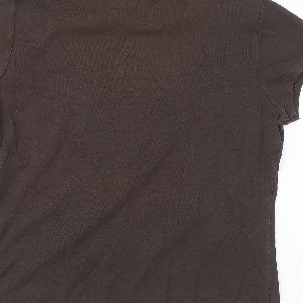 Marks and Spencer Womens Brown Cotton Basic T-Shirt Size 18 Round Neck