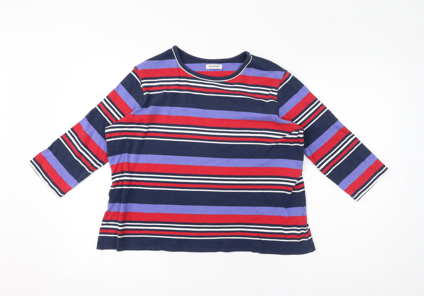 Damart Womens Multicoloured Striped Cotton Basic T-Shirt Size 14 Round Neck - Size 14-16