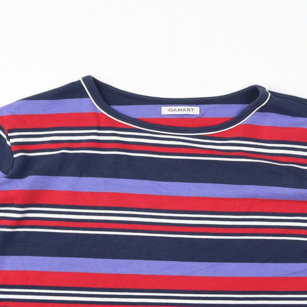 Damart Womens Multicoloured Striped Cotton Basic T-Shirt Size 14 Round Neck - Size 14-16