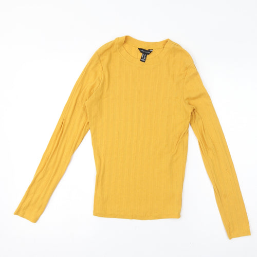 New Look Womens Yellow Polyester Basic T-Shirt Size 12 Round Neck