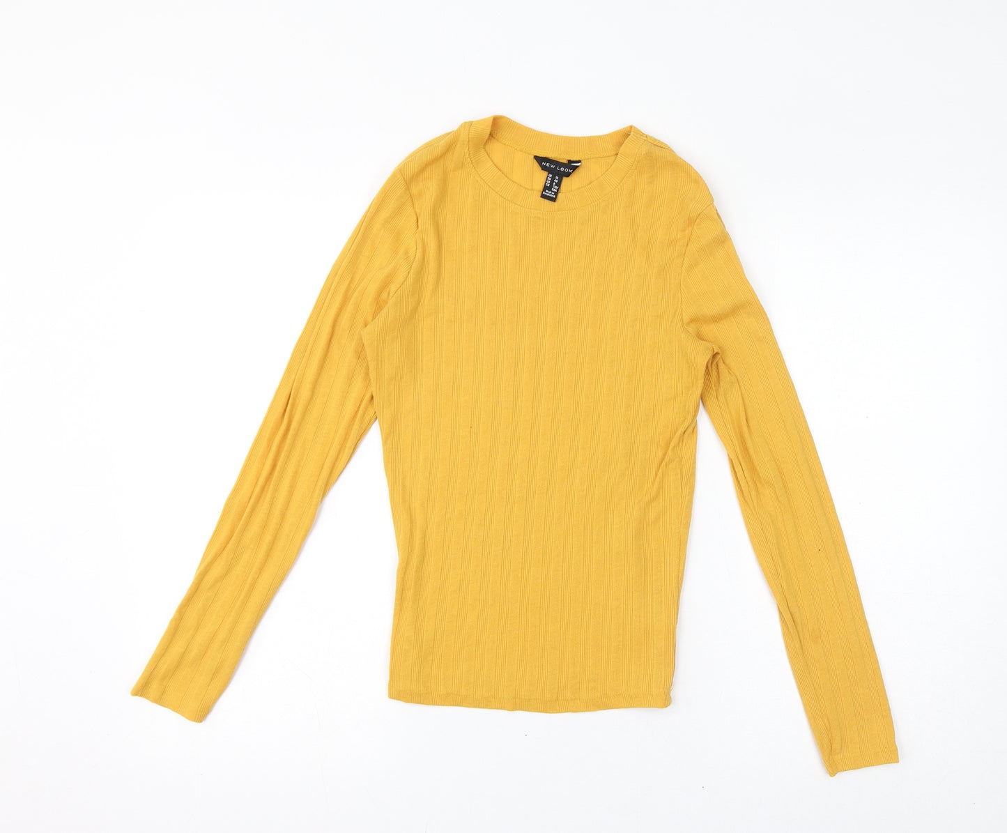 New Look Womens Yellow Polyester Basic T-Shirt Size 12 Round Neck