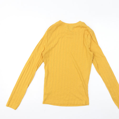 New Look Womens Yellow Polyester Basic T-Shirt Size 12 Round Neck