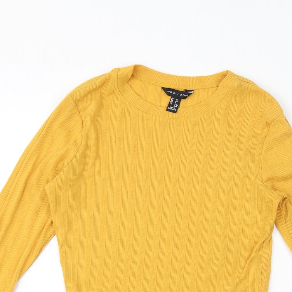 New Look Womens Yellow Polyester Basic T-Shirt Size 12 Round Neck