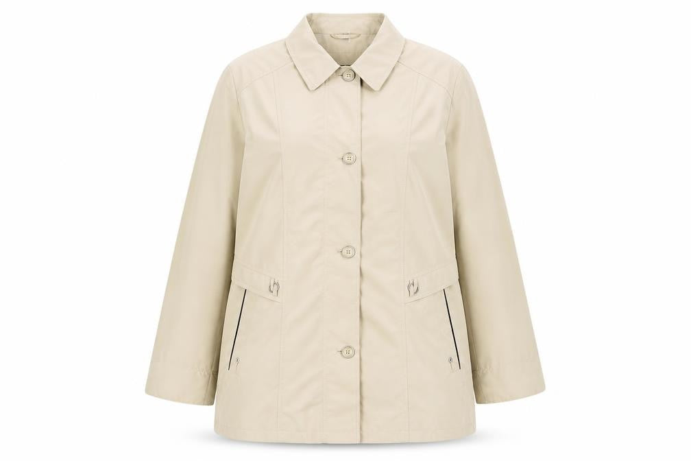 Front view of Barbara Labeck women’s yellow jacket, size UK 18, button