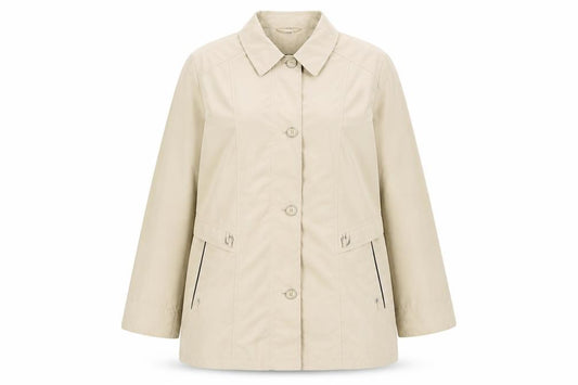 Front view of Barbara Labeck women’s yellow jacket, size UK 18, button