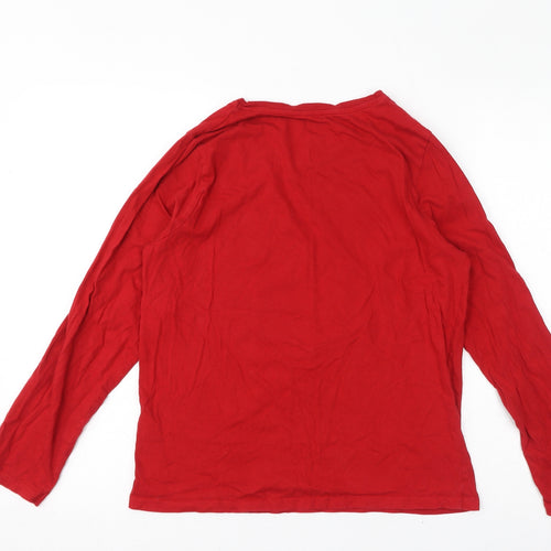 Disney Girls Red Cotton Basic T-Shirt Size 10-11 Years Round Neck Pullover - Size 10-12, Merry Christmas, Micky Mouse