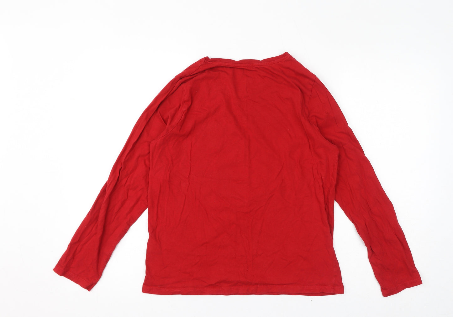 Disney Girls Red Cotton Basic T-Shirt Size 10-11 Years Round Neck Pullover - Size 10-12, Merry Christmas, Micky Mouse