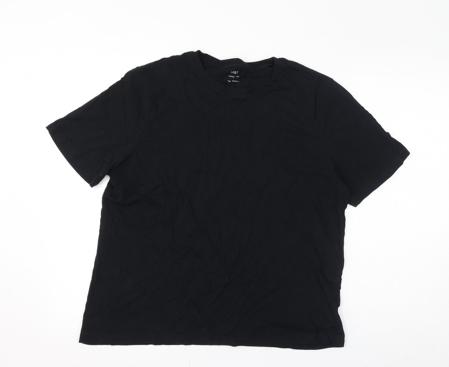 Marks and Spencer Womens Black Cotton Basic T-Shirt Size XL Round Neck