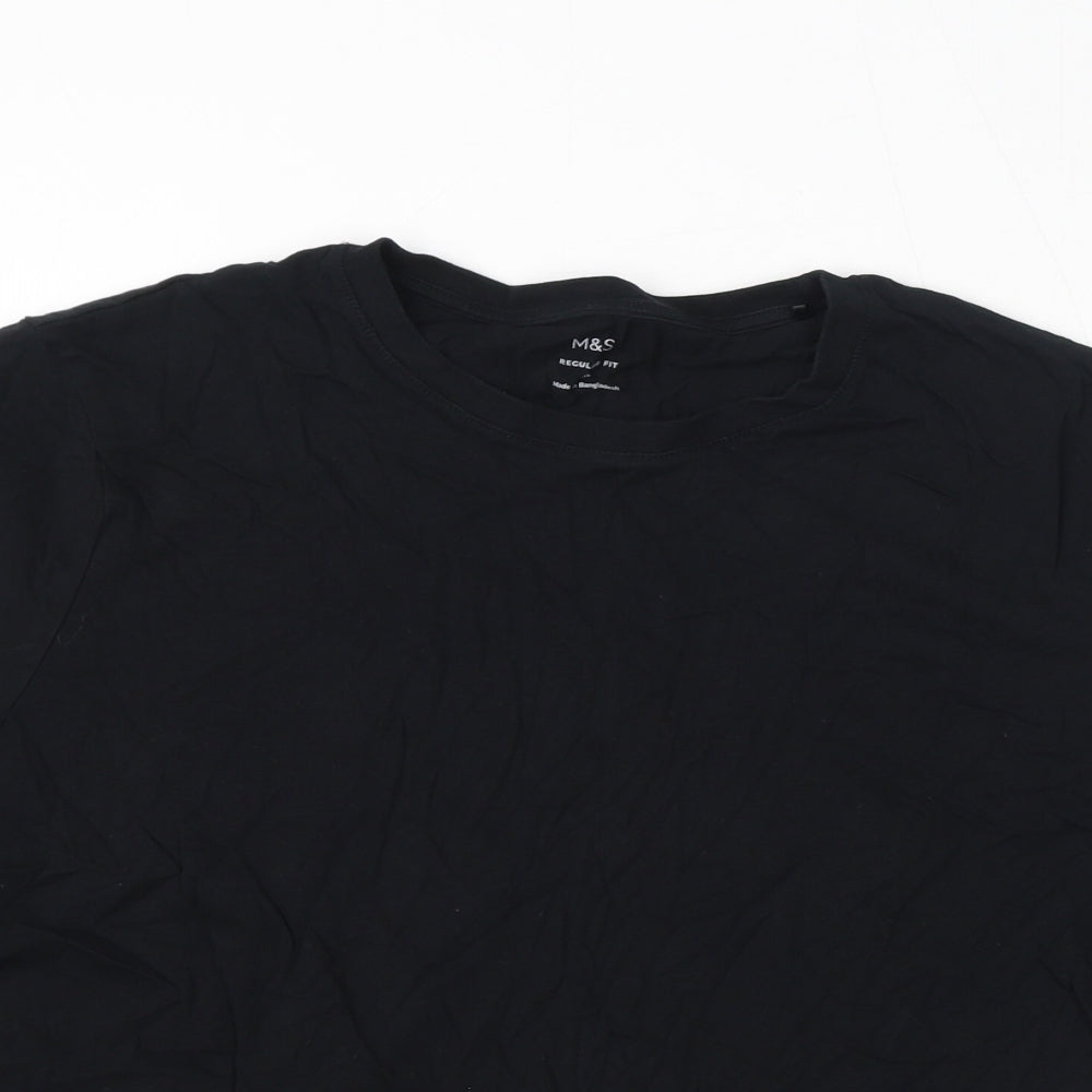 Marks and Spencer Womens Black Cotton Basic T-Shirt Size XL Round Neck