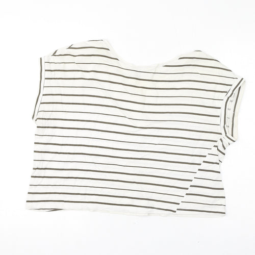 Zara Womens White Striped Cotton Basic T-Shirt Size L Round Neck