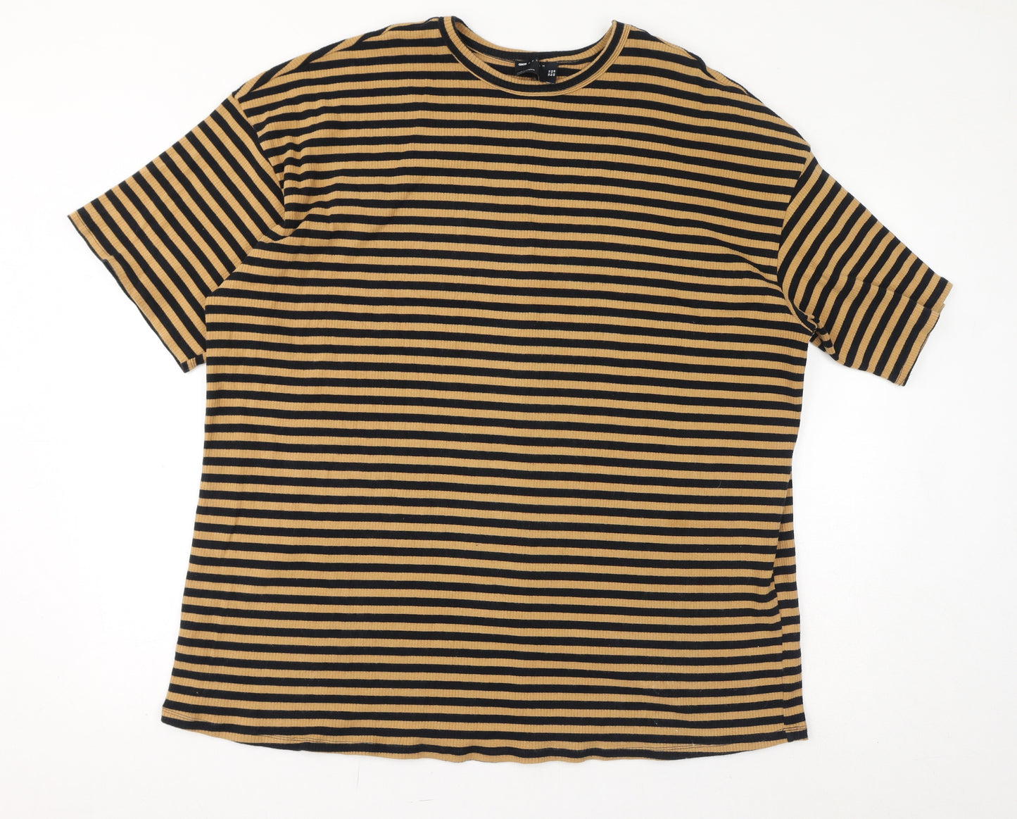 ASOS Womens Brown Striped Cotton Basic T-Shirt Size 14 Round Neck