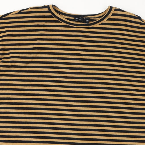 ASOS Womens Brown Striped Cotton Basic T-Shirt Size 14 Round Neck