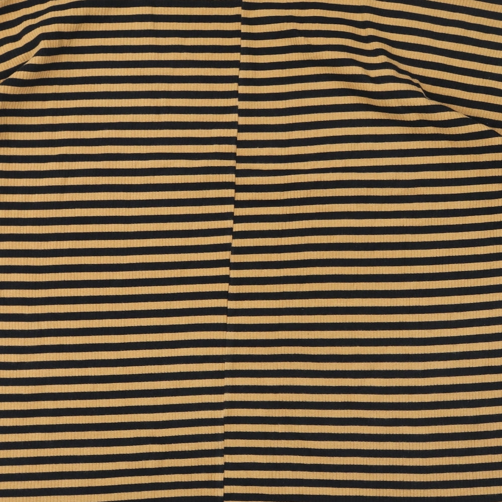 ASOS Womens Brown Striped Cotton Basic T-Shirt Size 14 Round Neck