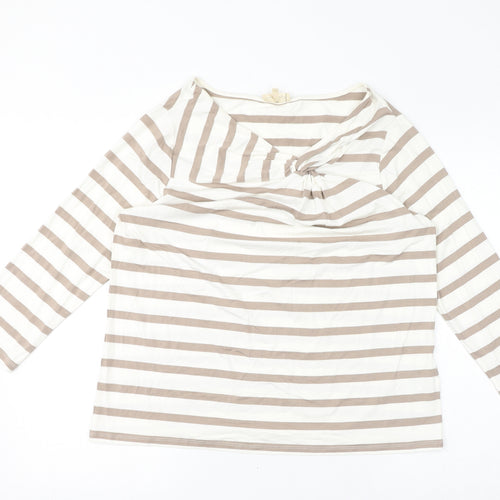 Phase Eight Womens White Striped Viscose Basic T-Shirt Size 18 Round Neck