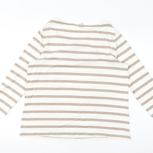 Phase Eight Womens White Striped Viscose Basic T-Shirt Size 18 Round Neck