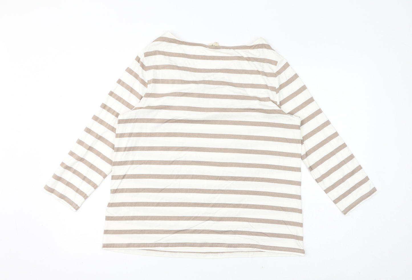 Phase Eight Womens White Striped Viscose Basic T-Shirt Size 18 Round Neck