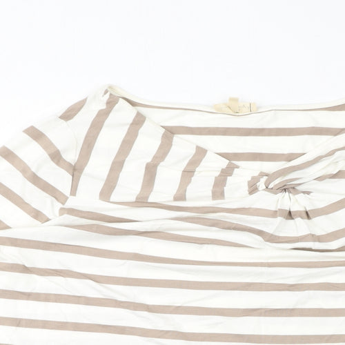 Phase Eight Womens White Striped Viscose Basic T-Shirt Size 18 Round Neck