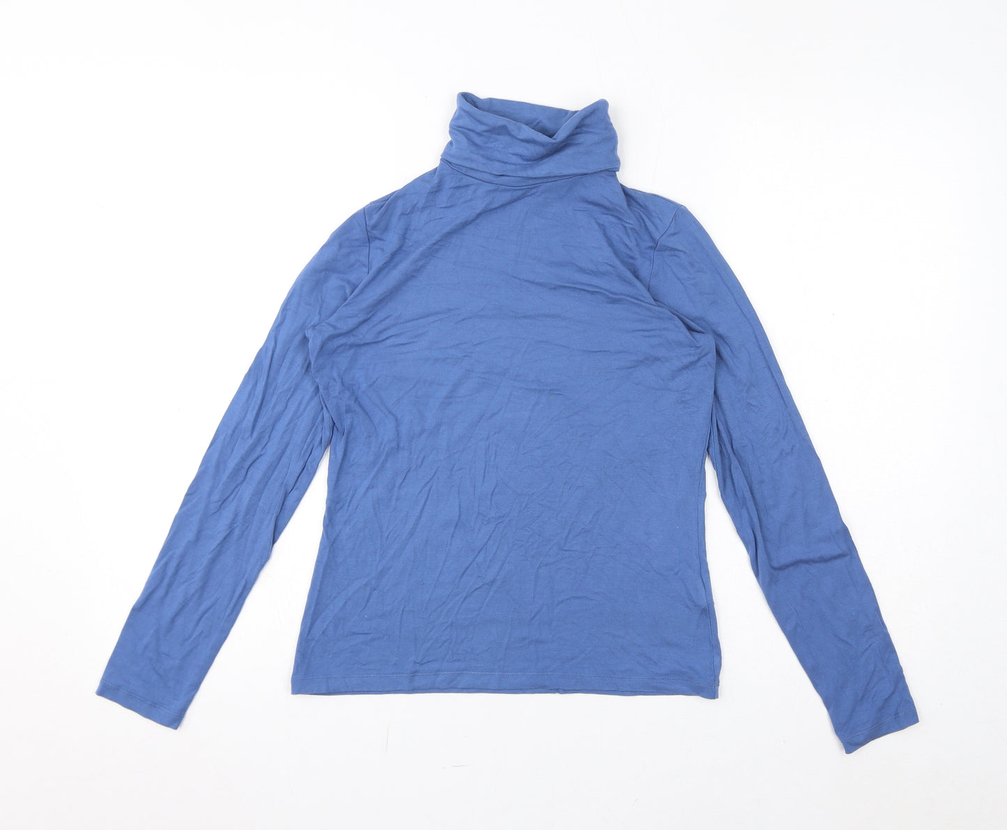 Hobbs Womens Blue Viscose Basic T-Shirt Size S Roll Neck