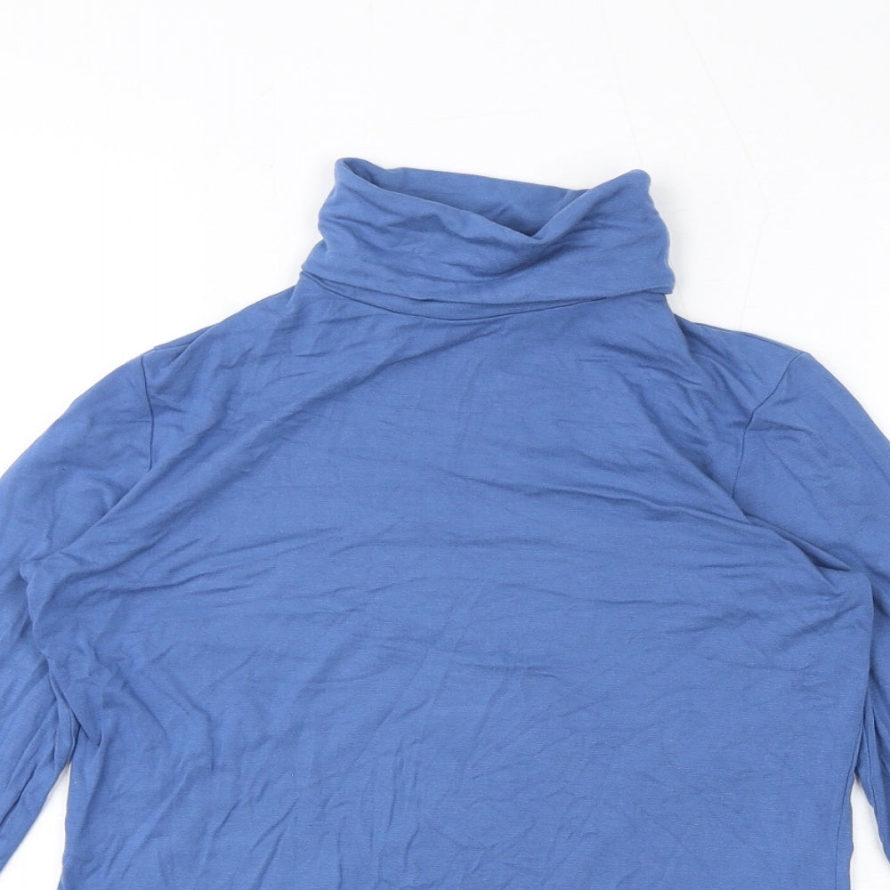 Hobbs Womens Blue Viscose Basic T-Shirt Size S Roll Neck