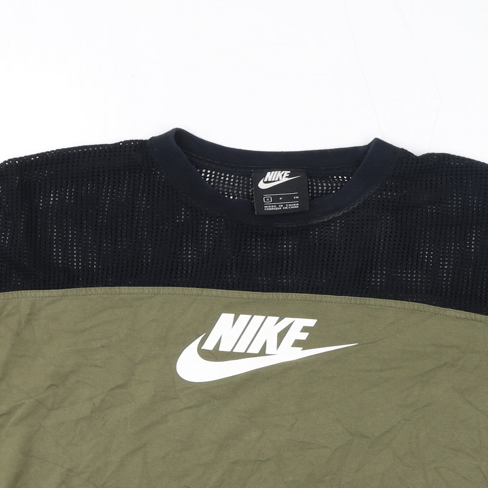 Nike Womens Green Cotton Basic T-Shirt Size S Round Neck Pullover - Logo