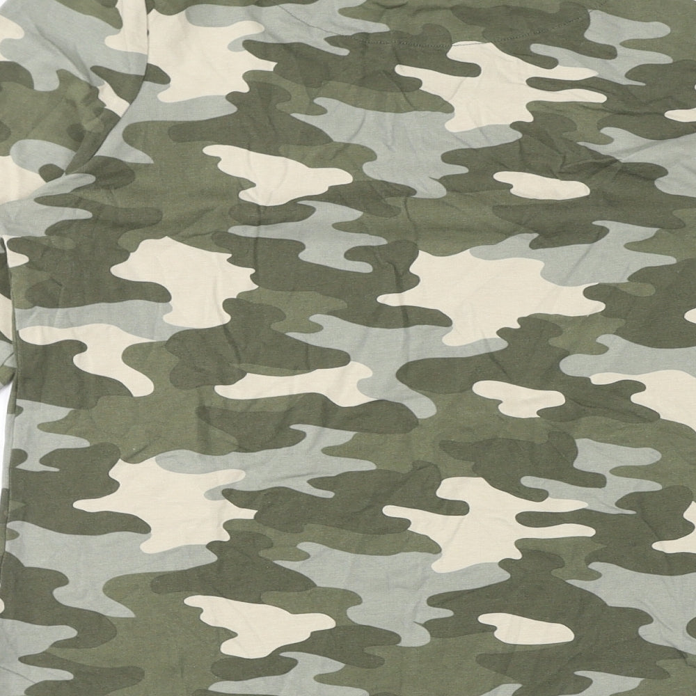 Marks and Spencer Womens Green Camouflage Polyester Basic T-Shirt Size 12 Round Neck