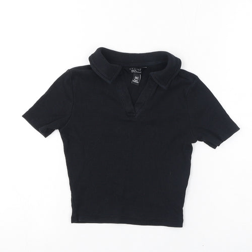 New Look Girls Black Cotton Basic T-Shirt Size 9 Years V-Neck Pullover